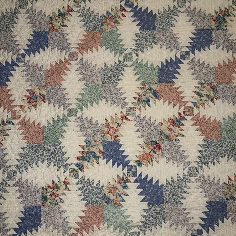 Arch Quilts Vintage Quilt Pineapple Delectable Mountains Log Cabin 77x65”
